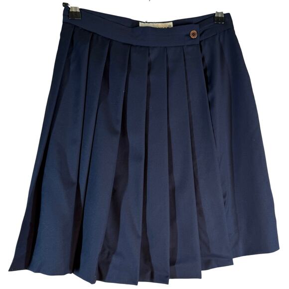 Michael Kors Pleated Wrap Mini Skirt Women 8 Blue Wool Italy VTG Dark Academia - Picture 1 of 9